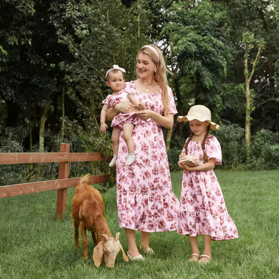 Pink Floral Family Matching Dress