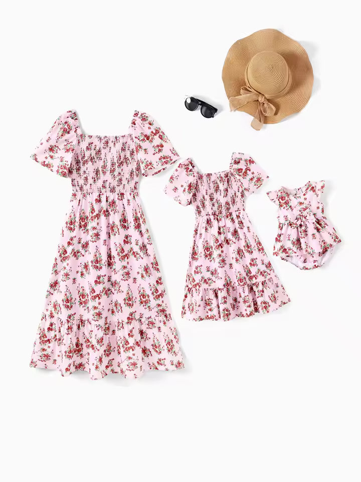 Pink Floral Family Matching Dress
